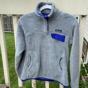 Patagonia Gray and Blue Fleece Quarter-Zip Sweater